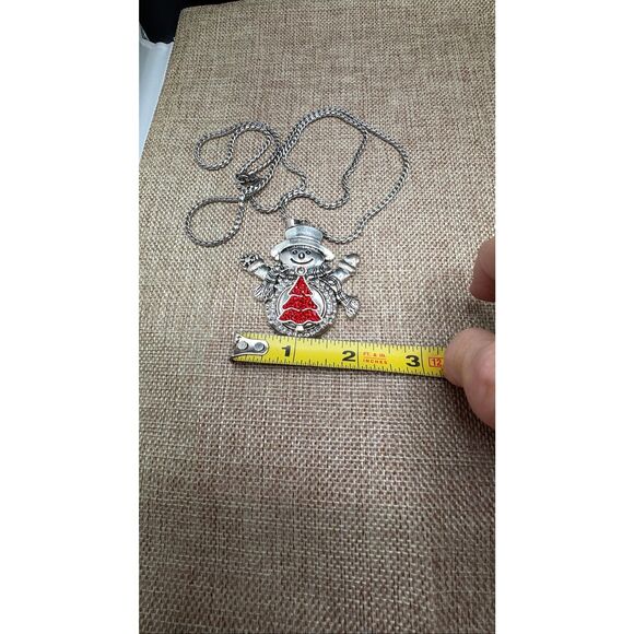 Snowman Pendant Necklace | Holiday Christmas Jewelry with Red Tree Accent - Picture 7 of 8